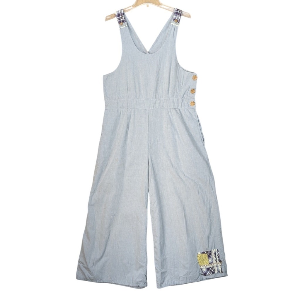 FLAX Womens Boho Lagenlook Jumpsuit Overalls Small Gray Wide Leg Baggy Oversized